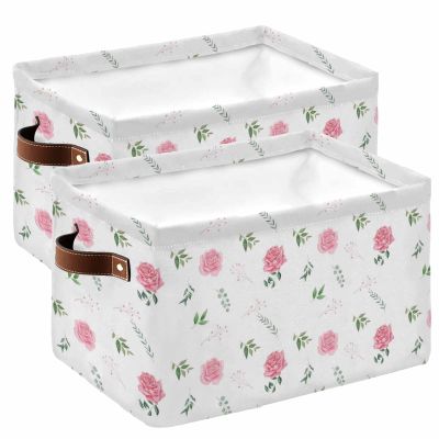 Large Storage Baskets Bins 2 Pack Valentine Watercolor Roses Collapsible Storage Box Laundry Organizer for Closet Shelf Nursery Kids Bedroom Happy Valentine's Day