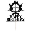 Deer Hunting Cake TopperBlack Antler Happy Birthday Cake TopperHunter Camping Themed for Kids Boy Girl Men Happy Birthday Party Supplies view 3