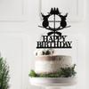 Deer Hunting Cake TopperBlack Antler Happy Birthday Cake TopperHunter Camping Themed for Kids Boy Girl Men Happy Birthday Party Supplies view 4