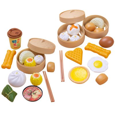 TOYANDONA 29Pcs Toddler Cooking Toys Kitchen Playset with Dim Sum Steamer Pretend Play Food Accessories for Kids Ages 3 Parent-Child Interaction