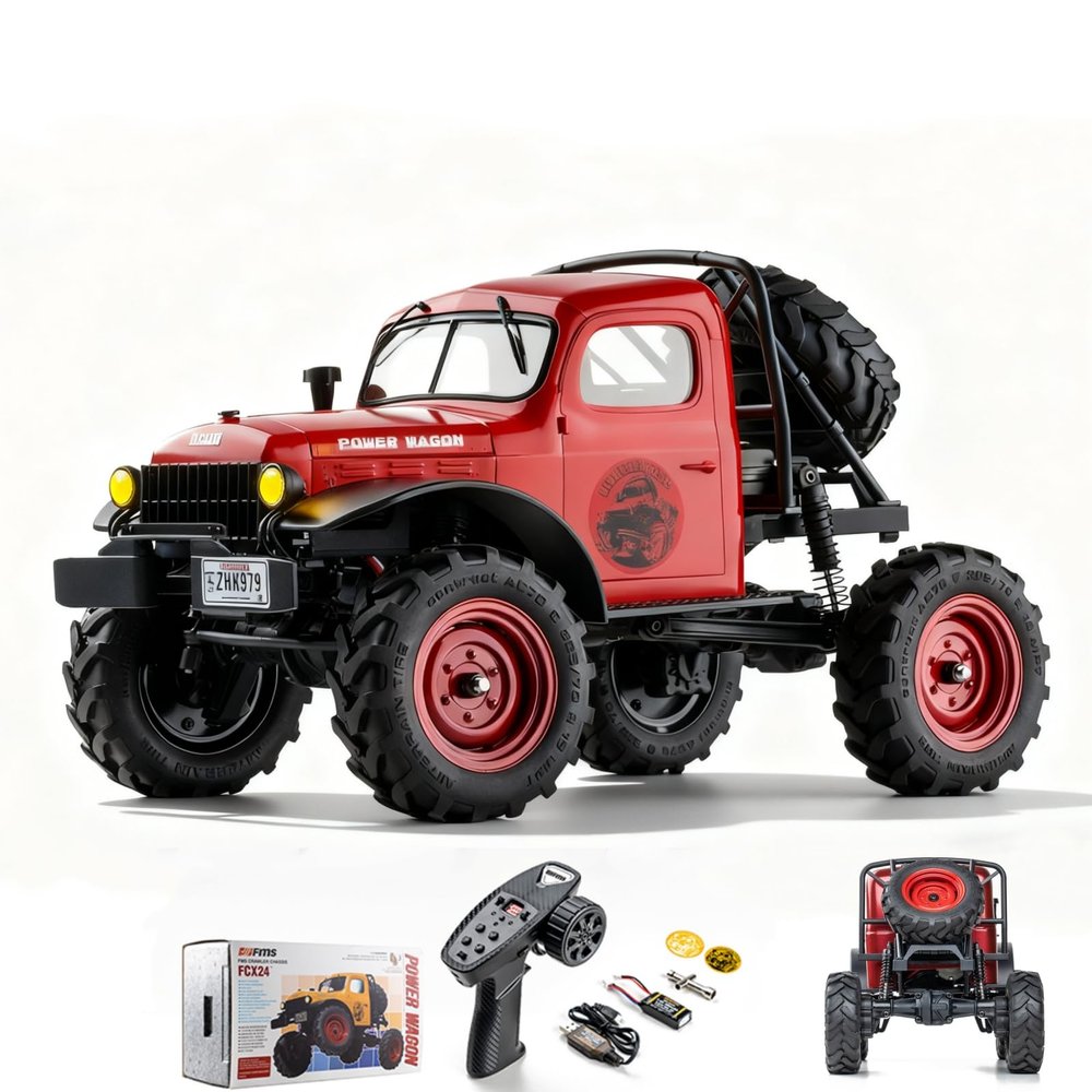 BEEZRC FMS RC Crwaler 1/24 Scale FCX24 Power Wagon RTR 4WD 2.4GHz 3CH Offroad RC Car Model Vehicle Hobby Grade Remote Control Car (Red)