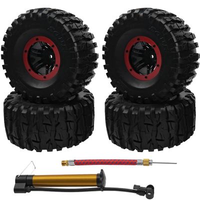 HIRCQOO 2.2" Rubber Tires Inflatable OD135mm & 12mm Hex Hub Plastic Beadlock Wheel Rims Compatible with Axial SCX10 Tamiya CC01 TF2 Traxxas 1/10 RC Monster Truck Crawler (Red)