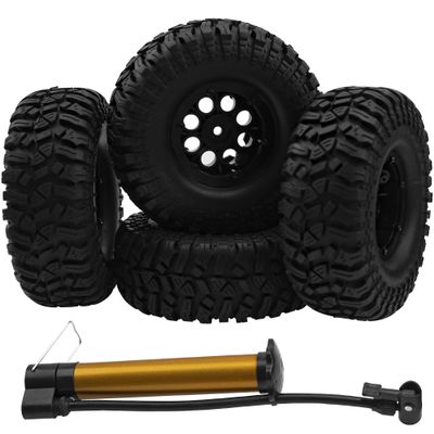HIRCQOO 8-Hole 1.9" Rubber Tires Inflatable OD112mm & 12mm Hex Hub Plastic Beadlock Wheel Rims Compatible with 1/10 Axial SCX10 Tamiya CC01 TF2 RC Off-Road Crawler Car