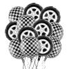 12 Black & White Checkered Balloons, Race Car & Tire Designs, Aluminum Foil Checkered Flag Balloons for Racing Theme Birthday Party Decoration Supplies - 18 Inch view 1