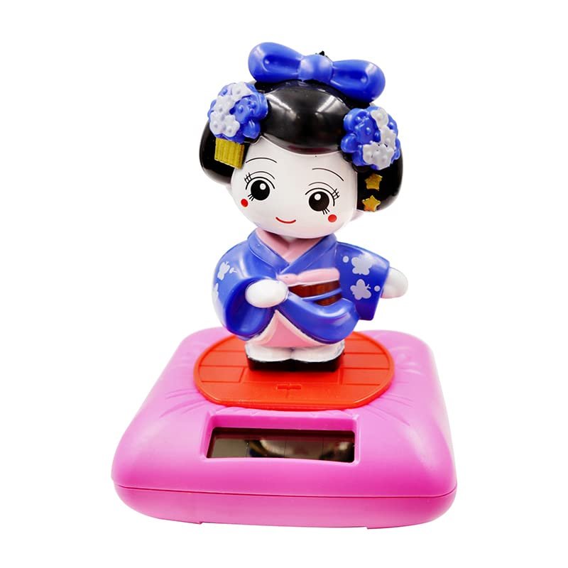 Japanese Dancer Blue Solar Car Bobblehead Toy Decoration 7325-5