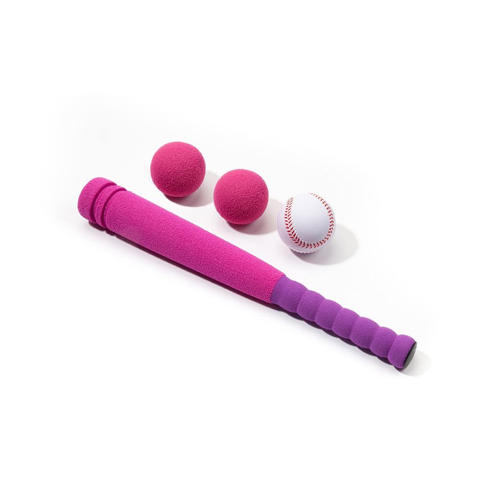 CeleMoon Soft Foam Kids Baseball Bat Toy Set with 3 Balls, 16.5 Inch [Mini Size] for Toddlers Girls Daughters Age 3 Years Old Indoor Outdoor Sport T Ball Bat Playing Game, Pink