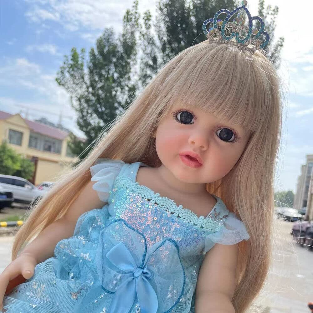 Meeler 22 Inch Reborn Baby Dolls, Realistic Newborn Cute Princess Girl Long Blonde Hair Doll Lifelike Baby with Full Silicone Vinyl Body That Look Real Toddler Kids Birthday Gift