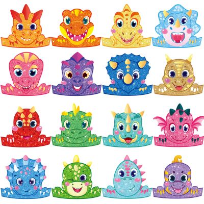 Leinuosen 32 Packs Dinosaur Party Hats for Kids Dinosaur Birthday Party Decorations Dino Hats, 16 Styles(Cute)