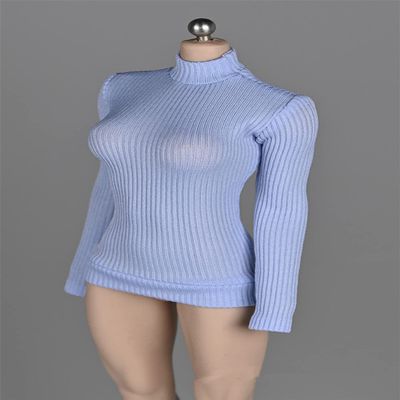 1/6 Scale Female Figure Clothes,Female Stretch Tight Sweater Thick Striped Bottoming Shirt Costume for 12inch PH TBL JO Action Figure Body (Blue)