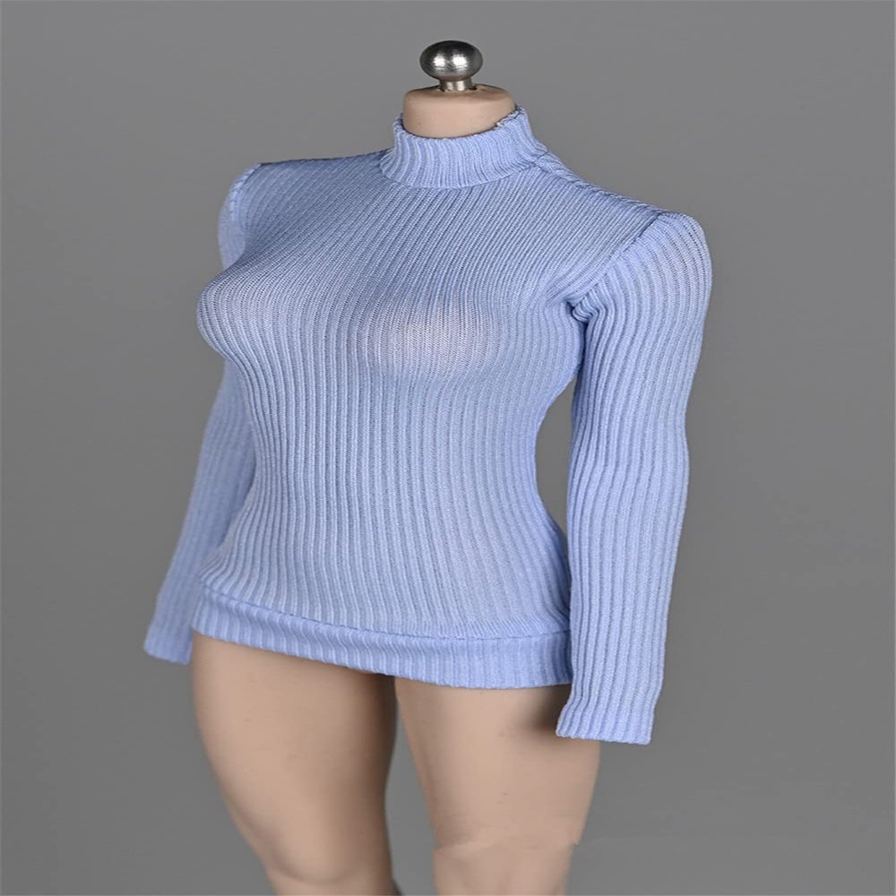1/6 Scale Female Figure Clothes,Female Stretch Tight Sweater Thick Striped Bottoming Shirt Costume for 12inch PH TBL JO Action Figure Body (Blue)