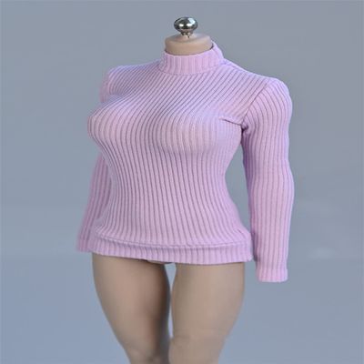 1/6 Scale Female Figure Clothes,Female Stretch Tight Sweater Thick Striped Bottoming Shirt Costume for 12inch PH TBL JO Action Figure Body (Rose-Pink)