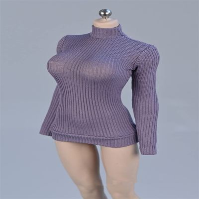 1/6 Scale Female Figure Clothes,Female Stretch Tight Sweater Thick Striped Bottoming Shirt Costume for 12inch PH TBL JO Action Figure Body (Gray-Purple)