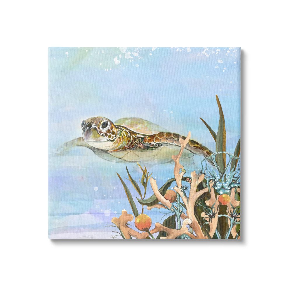 Stupell Industries Underwater Sea Turtle Swimming Canvas Wall Art, Design by Diannart