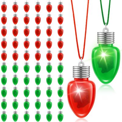 Yinkin 60 Pcs Christmas Light up Necklace for Adults Flashing Necklaces Christmas Accessory for Xmas Party Favors Stocking Stuffers Christmas Ornaments Decoration Party Supplies (Bulb)