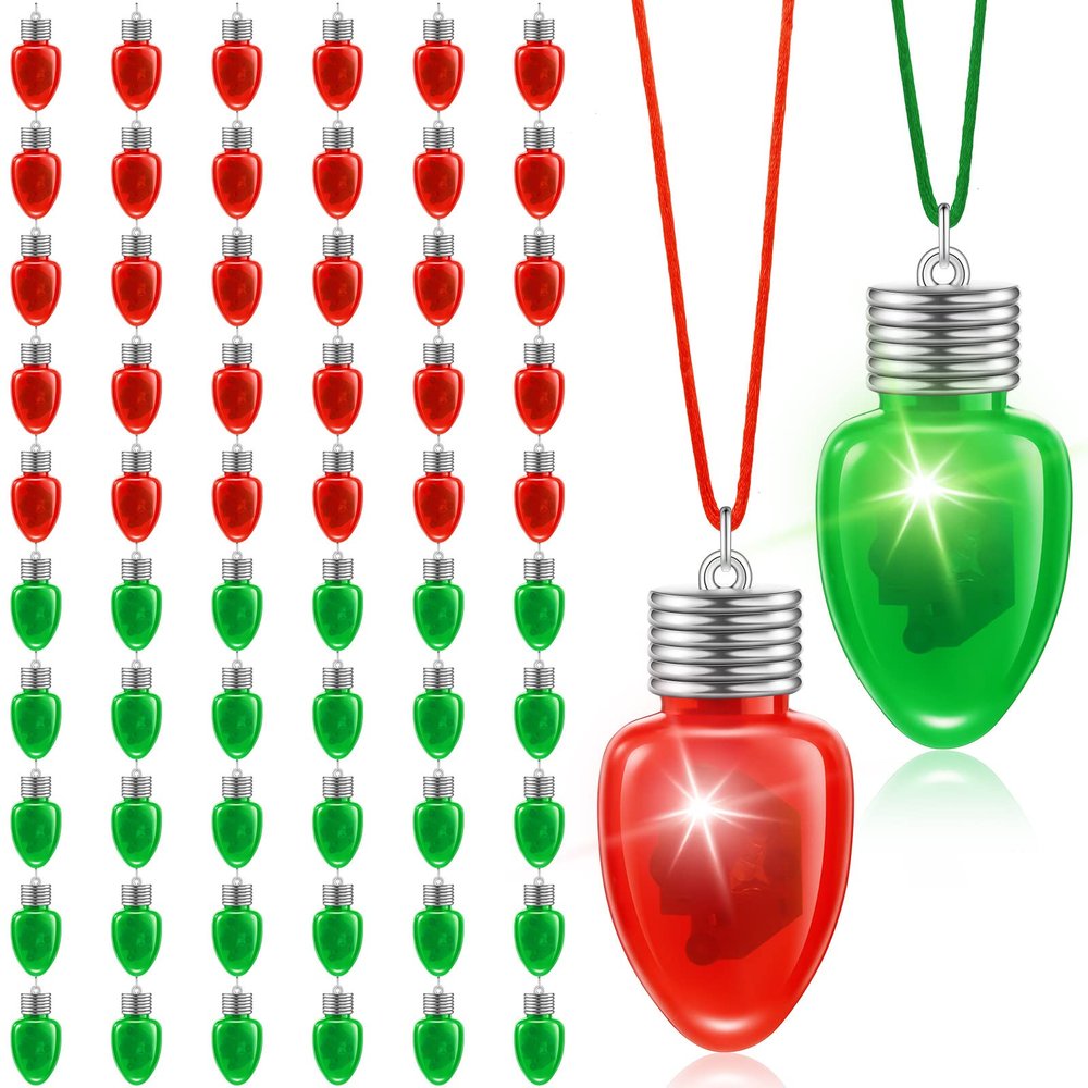 Yinkin 60 Pcs Christmas Light up Necklace for Adults Flashing Necklaces Christmas Accessory for Xmas Party Favors Stocking Stuffers Christmas Ornaments Decoration Party Supplies (Bulb)