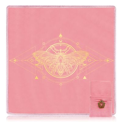Knana Tarot Card Cloth & Holder - Velvet Altar Tarot Cloth, 19.68 by 19.68 inches - Pink, Golden Bee Pattern