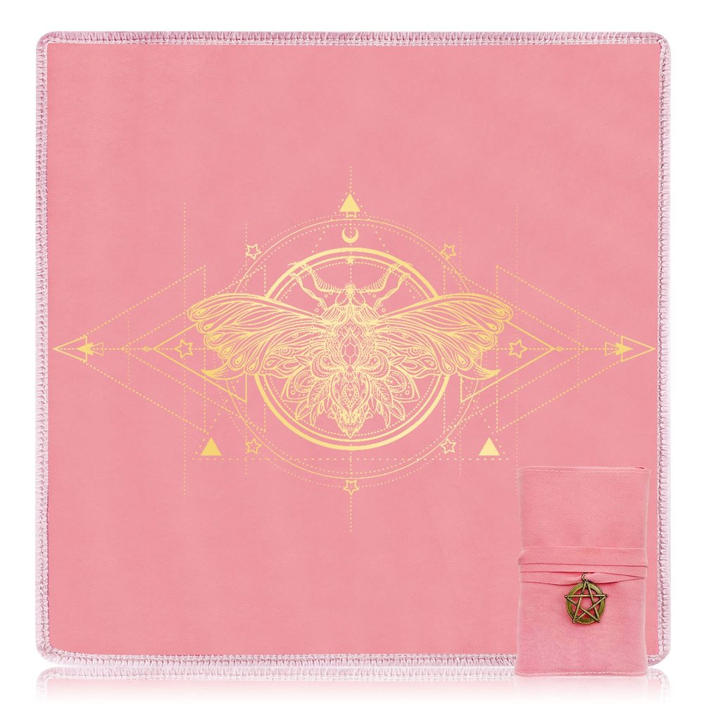 Knana Tarot Card Cloth & Holder - Velvet Altar Tarot Cloth, 19.68 by 19.68 inches - Pink, Golden Bee Pattern