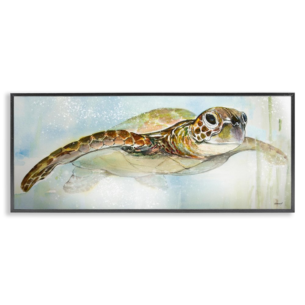 Stupell Industries 'Peaceful Sea Turtle Swimming', Framed Giclee Art, Black, 24 x 10 Inches, Easy to Hang and Sturdy, Made in USA, by Diannart