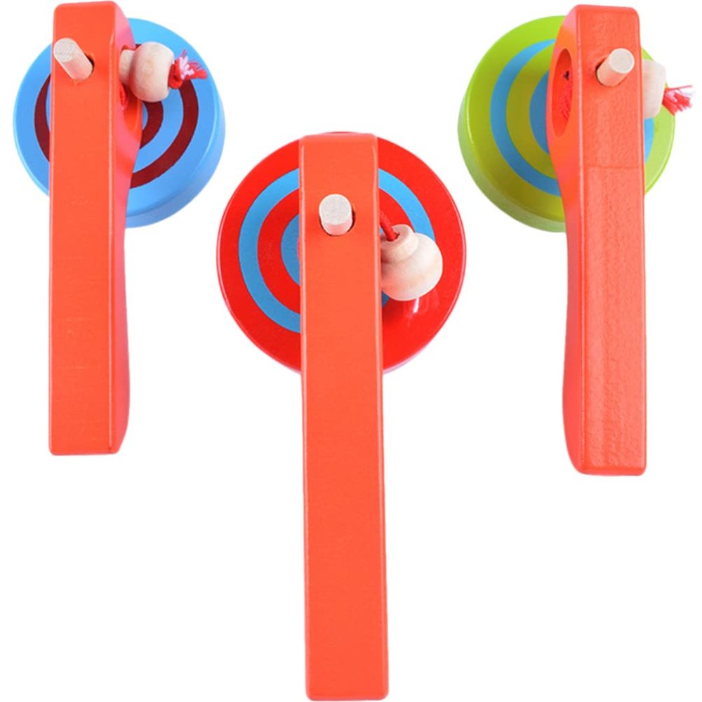 3Pcs Wooden Spinning with Pull String Handle Educational Gyroscope Set for Kids Preschool Toddler Play