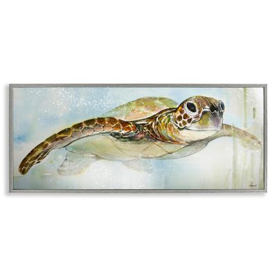 Stupell Industries 'Peaceful Sea Turtle Swimming', Framed Giclee Art, Gray, 24 x 10 Inches, Easy to Hang and Sturdy, Made in USA, by Diannart