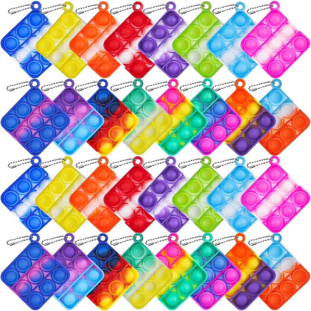 12Pcs Random Color Mini Pop Keychain Fidget Toy Push Bubble Pop Silicone Squeeze Sensory Toys Make Fun for Kids Anxiety Stress Reliever for Adults