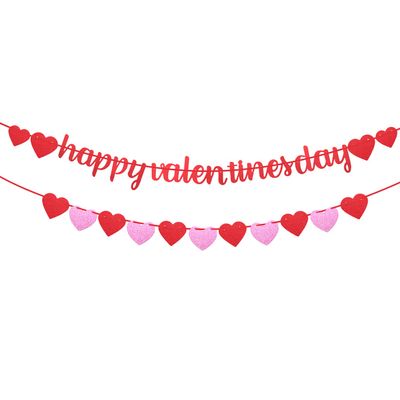 23pcs Red Happy Valentines Day Banner, Romantic Glitter Valentines Day Decorations Banners with Pink&Red Heart Banner for Valentine's Day