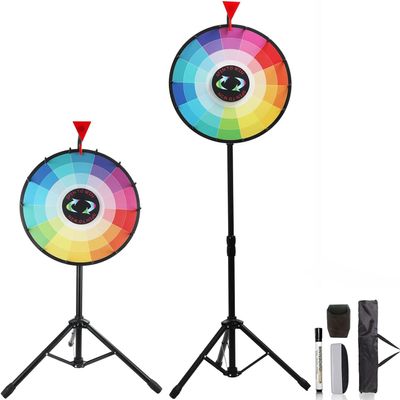 Hooomyai 18 Inch Spin The Prize Wheel Height Adjustable 38"-63" with Tripod Floor Stand, 14 Slots Spinning Wheel Spinner with Dry Erase & Marker Pen for Fortune Game Tradeshow Carnival Party