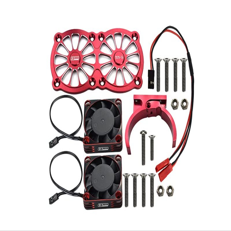 GPM Upgrades Aluminum 7075-T6 Motor Heatsink with Dual Metal Frame Cooling Fan and Adjustable Mount for 1/5 Kraton 8S BLX Monster Truck (ARA110002) (ARA5810) 1/5 X-MAXX XO-01 RC Cars (red)