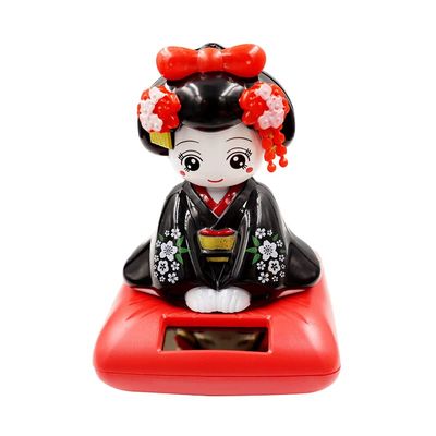 Japanese Dancer Black Solar Car Bobblehead Toy Decoration 7325-4
