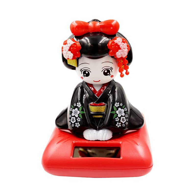 Japanese Dancer Black Solar Car Bobblehead Toy Decoration 7325-4