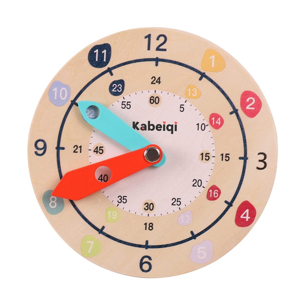 leasote Wooden Clock Toy Bright Color Toddlers Preschool Learning Educational Alarm Clock Cognize Time Anti-Falling Wooden Color