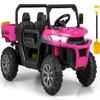 OLAKIDS 2 Seater Ride On Car, 12V Off-Road UTV Electric Vehicle with Remote Control, Dump Bed, Extra Shovel, Music, USB, AUX, Rocking Function, Kids Toddlers Battery Powered Truck (Rose) view 1