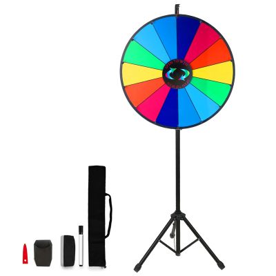 iElyiEsy Spinning Prize Wheel 24 inch with Folding Tripod Floor Stand 44- 60 Height Adjustable 14 Slots Color Spin Wheel Spinner Game with Dry Erase & Marker Pen for Trade Show