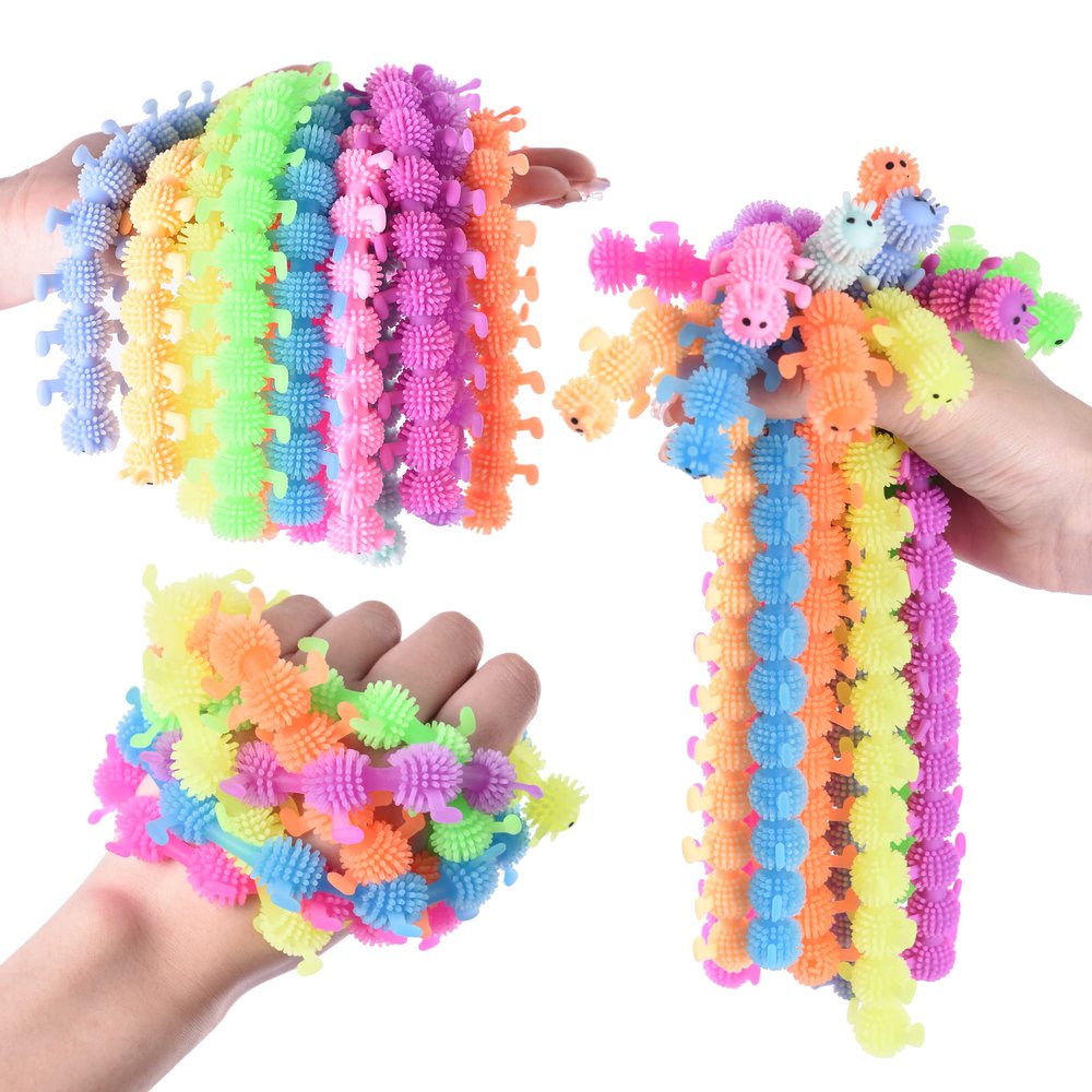12 PCS Caterpillars Stretchy String Fidget Sensory Toys,Relaxing Toys for Kids and Adults,Relieve Anxiety Stress for Autistic Children,Goodie Bag Fillers(Worm Style)