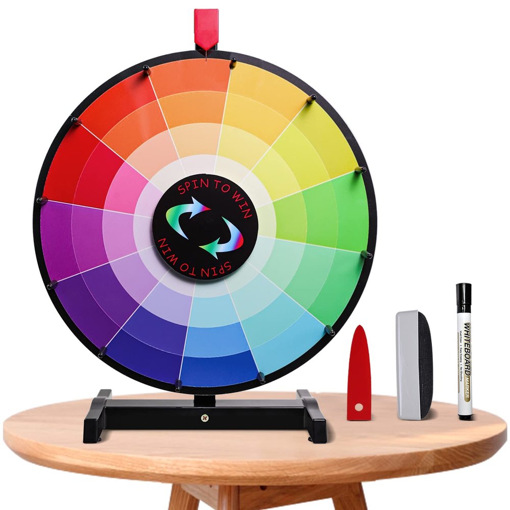 iElyiEsy 18 Inch Prize Wheel 12 Slots Spinning Wheel for Prizes with Non-Slip Suction Cup Base Dry Erase Marker and Eraser, Customized Spin Wheel for Trade Show Carnival Party Fortune Game