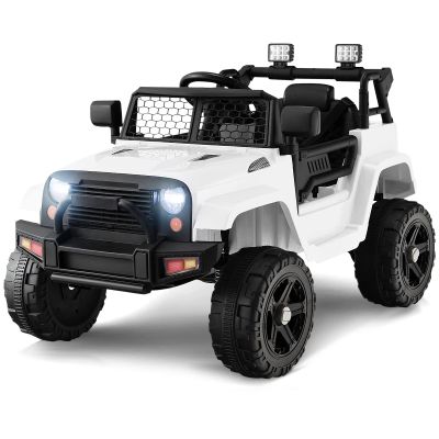 OLAKIDS Kids Ride On Truck, 12V Electric Vehicle Jeep Car with Remote Control, Toddlers Battery Powered Toy with 2 Speeds, Spring Suspension, Double Open Doors, LED Lights, Music, TF, USB, Mp3 (White)