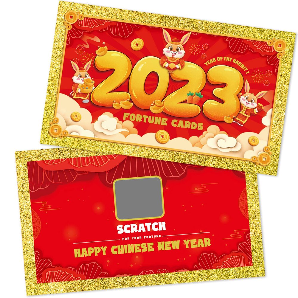 Extenuating Threads 25PCS 2023 Chinese New Year Scratch Off Fortune Cards, 2023 Year of The Rabbit Party Fortune Games, Favors for Lunar Rabbit New Year's Celebration Office Party Supplies