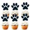 18pcs Black Glitter Dog Paw Dessert Cupcake Topper Dog Pet Adoption Theme Decor Supplies Baby Shower Boys Girls Happy Birthday Party Decorations view 1