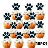 18pcs Black Glitter Dog Paw Dessert Cupcake Topper Dog Pet Adoption Theme Decor Supplies Baby Shower Boys Girls Happy Birthday Party Decorations view 3