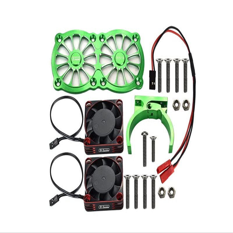 GPM Upgrades Aluminum 7075-T6 Motor Heatsink with Dual Metal Frame Cooling Fan and Adjustable Mount for 1/5 Kraton 8S BLX Monster Truck (ARA110002) (ARA5810) 1/5 X-MAXX XO-01 RC Cars (Green)