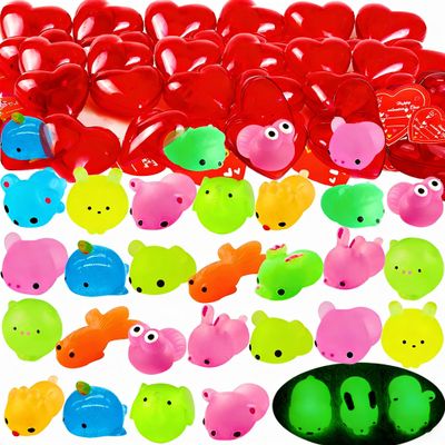 28Pack Valentines Day Gift Cards with Glow in The Dark Mochi Squishies Toys Filled Hearts for Kids Valentine Classroom Exchange, Stress Relief Toys, Valentine Party Favor