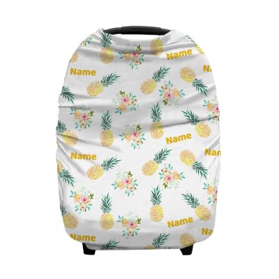 Personalized Baby Car Seat Cover for Boys Girls, Custom Nursing Covers for Breastfeeding with Name, Infant Stroller Cover, Baby Carseat Canopy for Newborn, Multiuse Car Seat Canopies, Pineapple