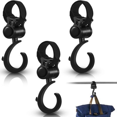 Taiyin 4 Pcs Walker Hook Hanging Multipurpose 360 Rotation Stroller Clip Diaper Bag Hanger for Walker Rollator Crutches Wheelchair Shopping Cart Car Back Seat Purses Bike Wheelchair Pushchair, Black