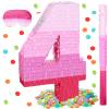 Sratte Number Piata Pink Piata Birthday Decorations Gradient with Stick Blindfold Confetti for Girls Boys Birthday Anniversary Party Decorations Supplies(Number 4) view 1