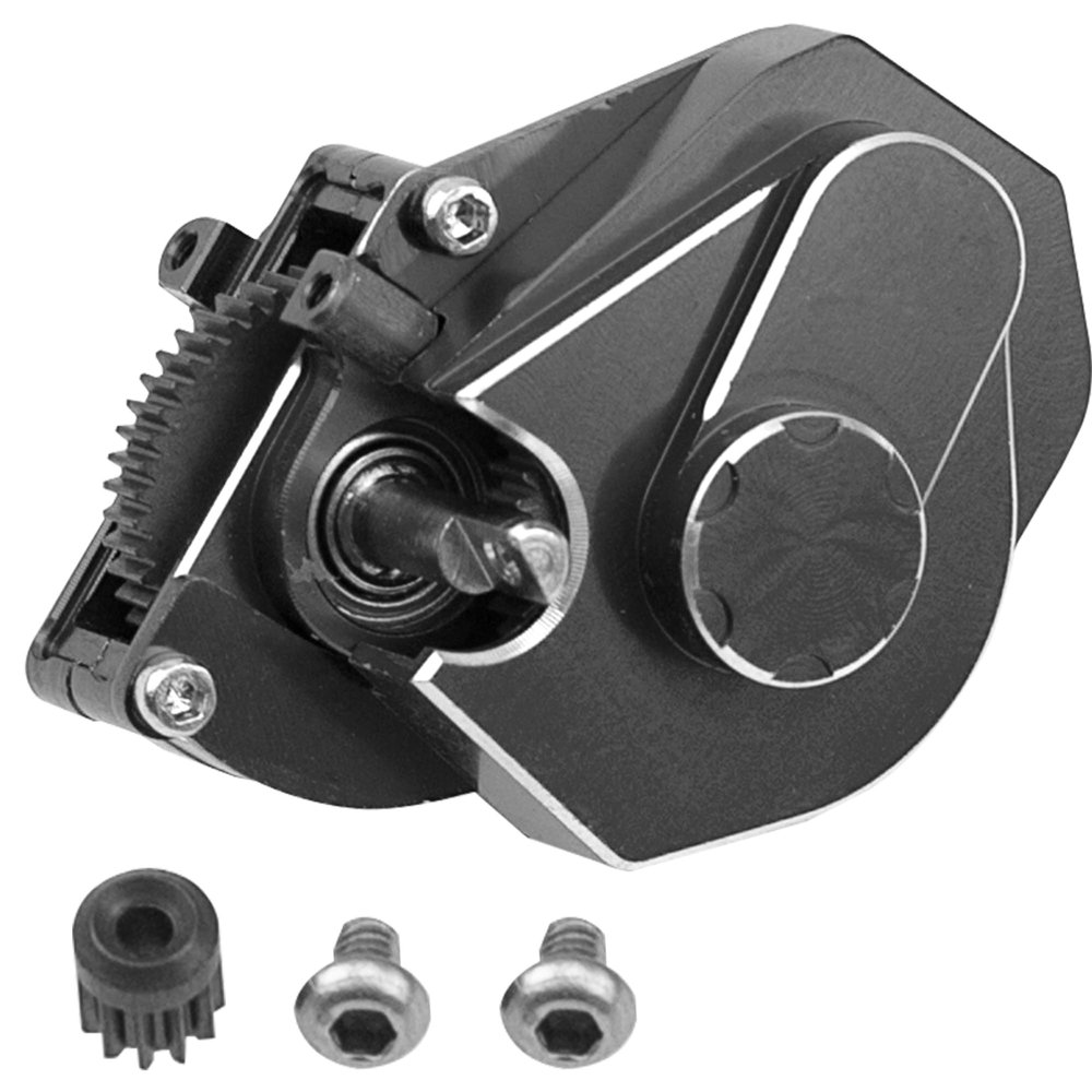 ShareGoo Aluminum Complete Transmission Gearbox w/Transmission Gear Upgrade Part Compatible with Axial SCX24 Deadbolt C10 JLU Gladiator Bronco 1/24 RC Crawler Car (Black)