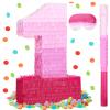 Sratte Number Piata Pink Piata Birthday Decorations Gradient with Stick Blindfold Confetti for Girls Boys Birthday Anniversary Party Decorations Supplies(Number 1) view 1