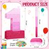 Sratte Number Piata Pink Piata Birthday Decorations Gradient with Stick Blindfold Confetti for Girls Boys Birthday Anniversary Party Decorations Supplies(Number 1) view 2