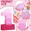 Sratte Number Piata Pink Piata Birthday Decorations Gradient with Stick Blindfold Confetti for Girls Boys Birthday Anniversary Party Decorations Supplies(Number 1) view 3