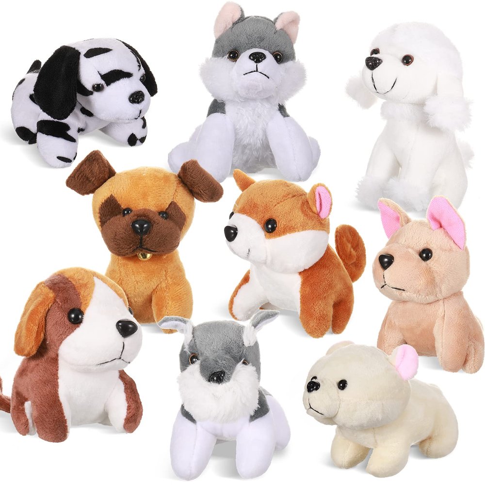 Aoriher 9 Pieces Mini Plush Dog Stuffed Animals Bulk Cute Soft Puppy Centerpieces Valentines Party Table Decoration for Birthday Gift Goodie Bag Stocking Filler (Sweet, No Lanyard Keychain)