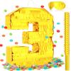 Sratte Piata Birthday Party Decorations Gold Foil Piata with Stick Blindfold Confetti for Boy Girl Birthday Anniversary Celebrations Fiesta Supplies(Number 3) view 1